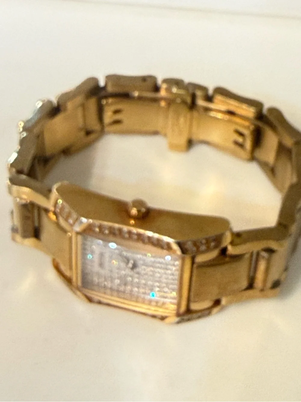 Croton Diamond Case Gold-Tone Rectangular Bracelet Watch Swiss Movement